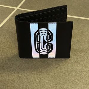 Coach New York Leather Bifold Wallet black silver reflective QBQ6S new Mens